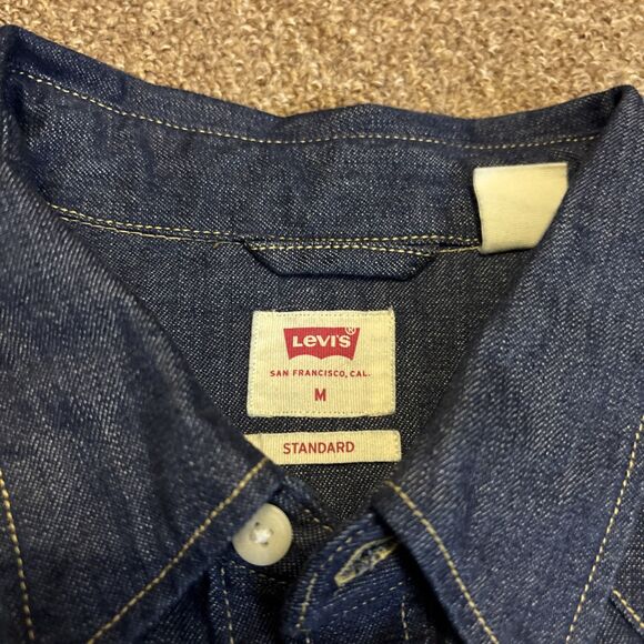 Levis Denim Pearl Snap Shirt Men's Medium Blue Long Sleeve Rancher Western - Picture 6 of 13